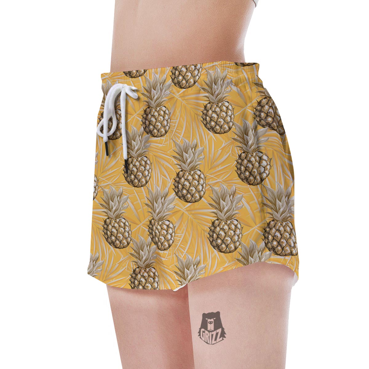 Yellow Hawaiian Pineapple Print Women's Shorts-grizzshop