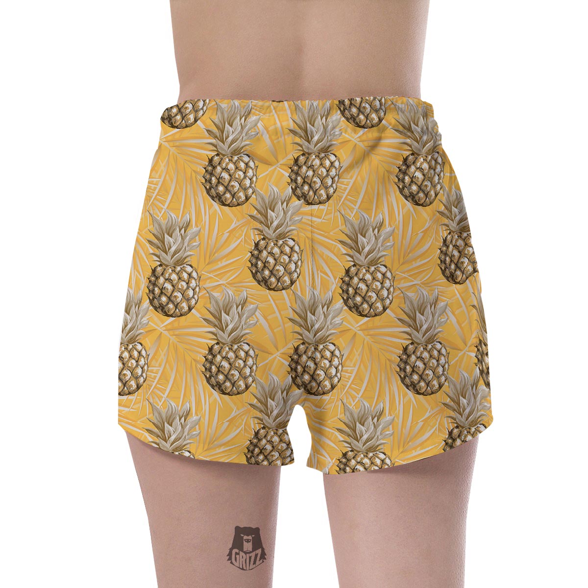 Yellow Hawaiian Pineapple Print Women's Shorts-grizzshop