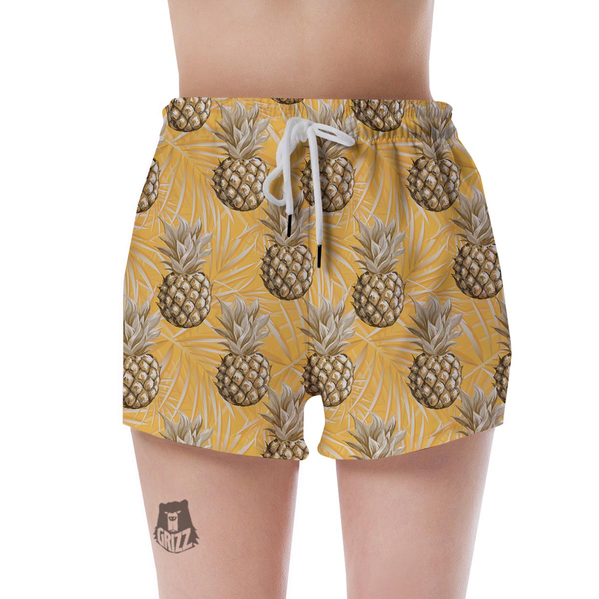 Yellow Hawaiian Pineapple Print Women's Shorts-grizzshop