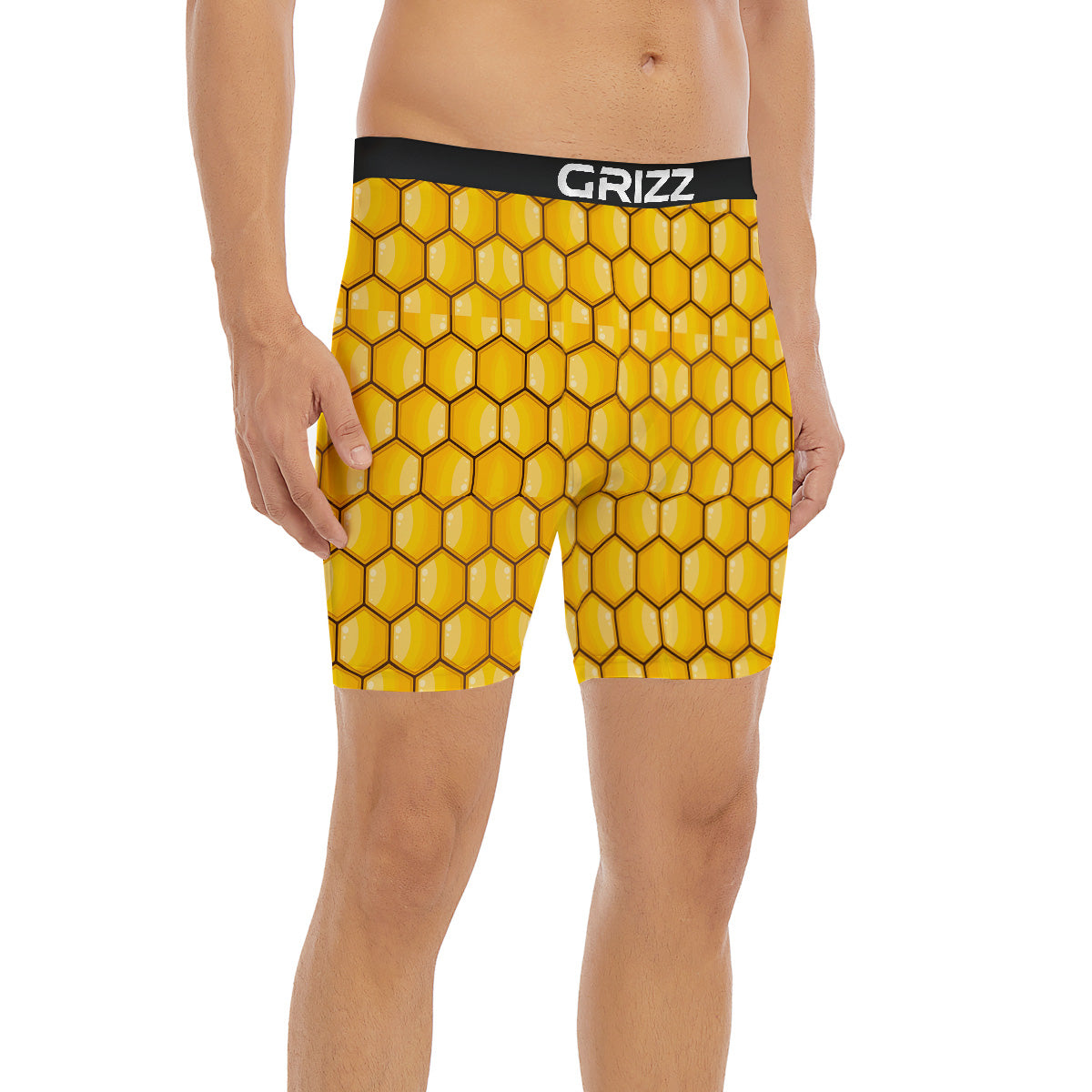 Yellow Honeycomb Print Pattern Boxer Briefs-grizzshop