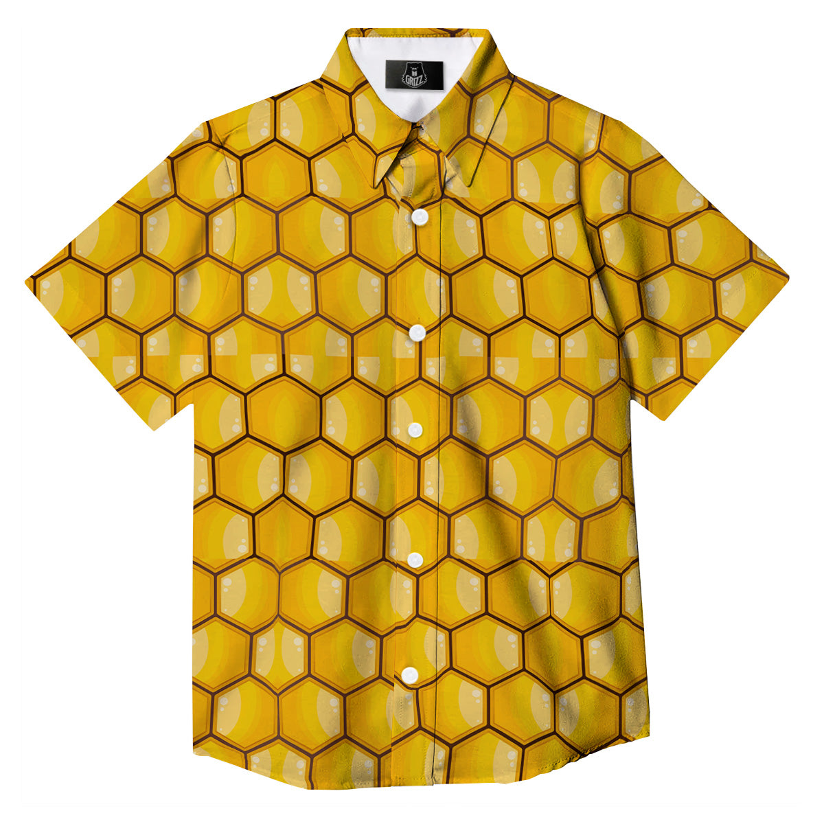 Yellow Honeycomb Print Pattern Button Up Shirt-grizzshop
