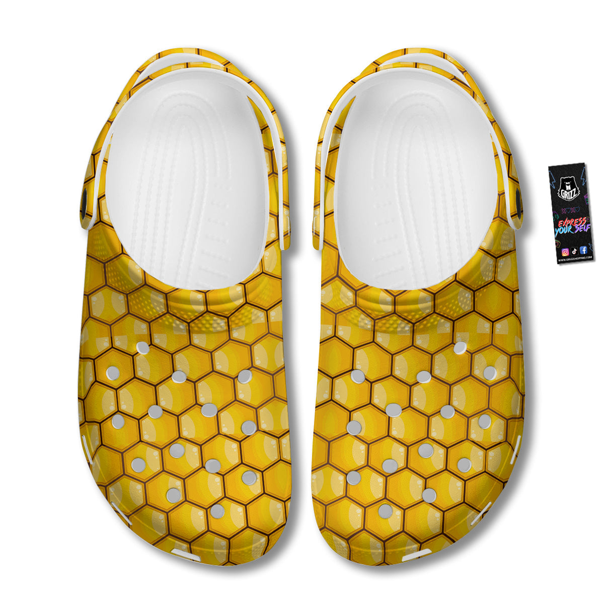 Yellow Honeycomb Print Pattern Clog-grizzshop