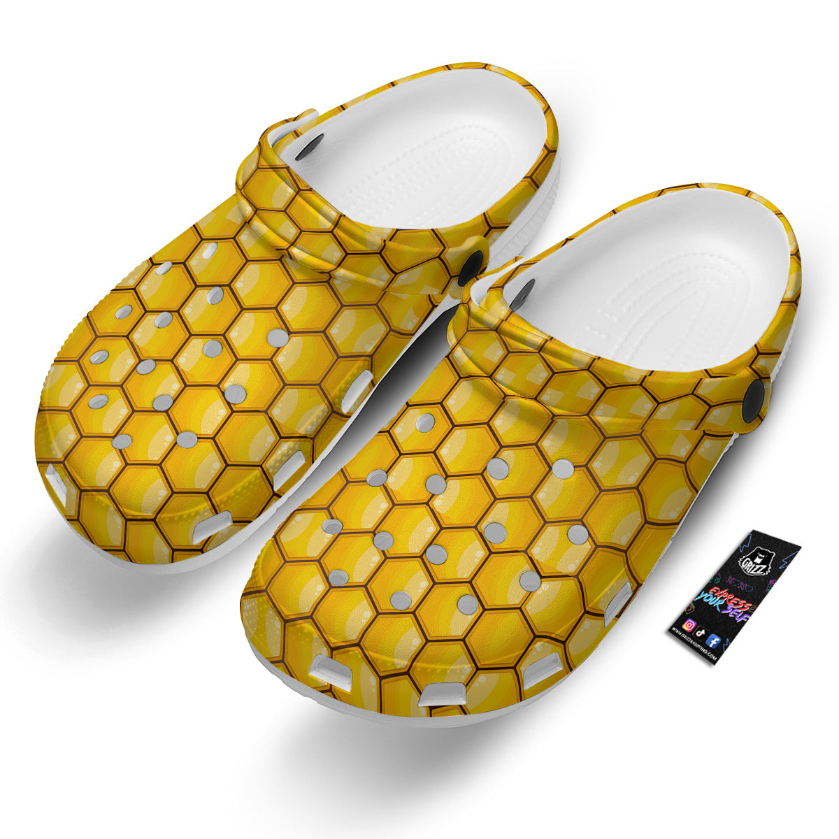 Yellow Honeycomb Print Pattern Clog-grizzshop