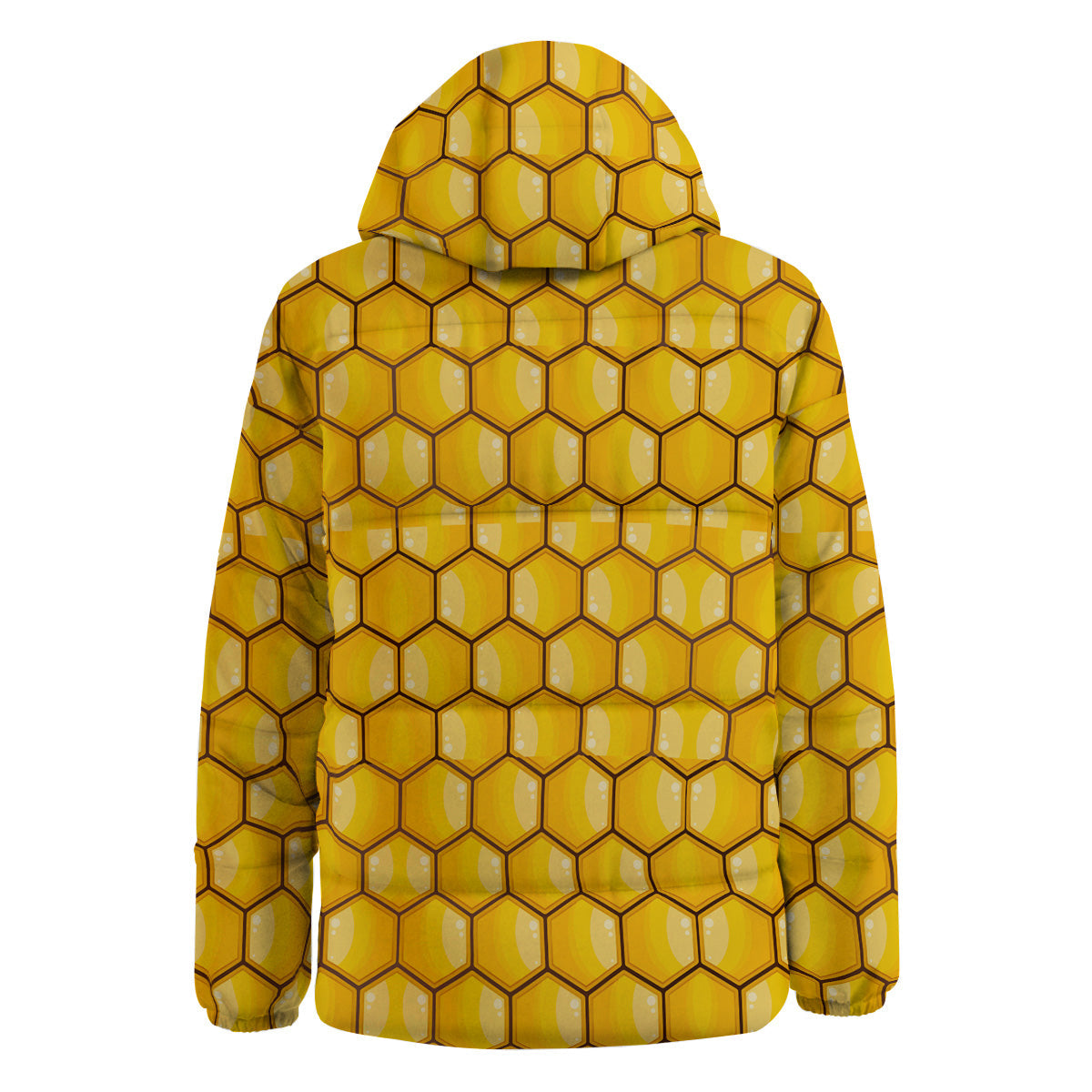 Yellow Honeycomb Print Pattern Down Jacket-grizzshop