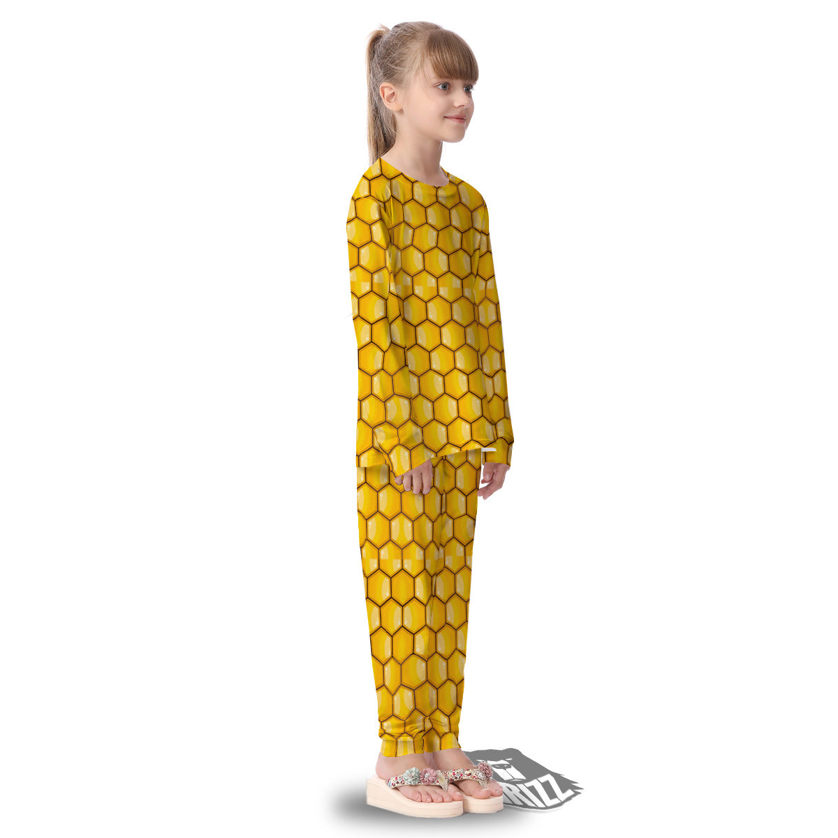 Yellow Honeycomb Print Pattern Kid's Pajamas-grizzshop