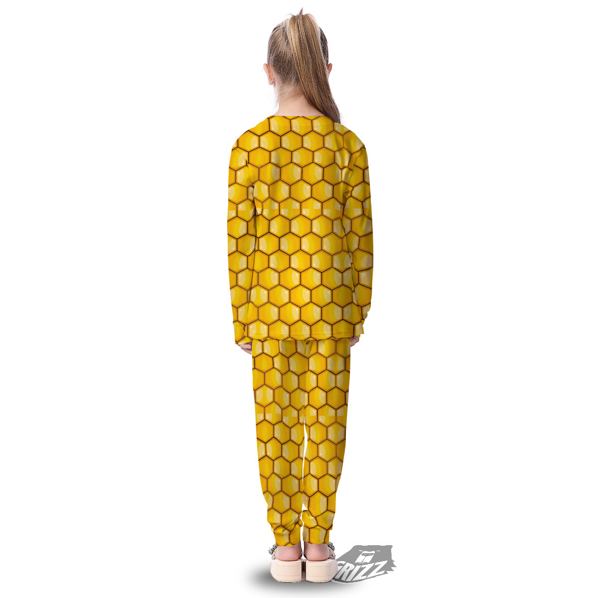 Yellow Honeycomb Print Pattern Kid's Pajamas-grizzshop