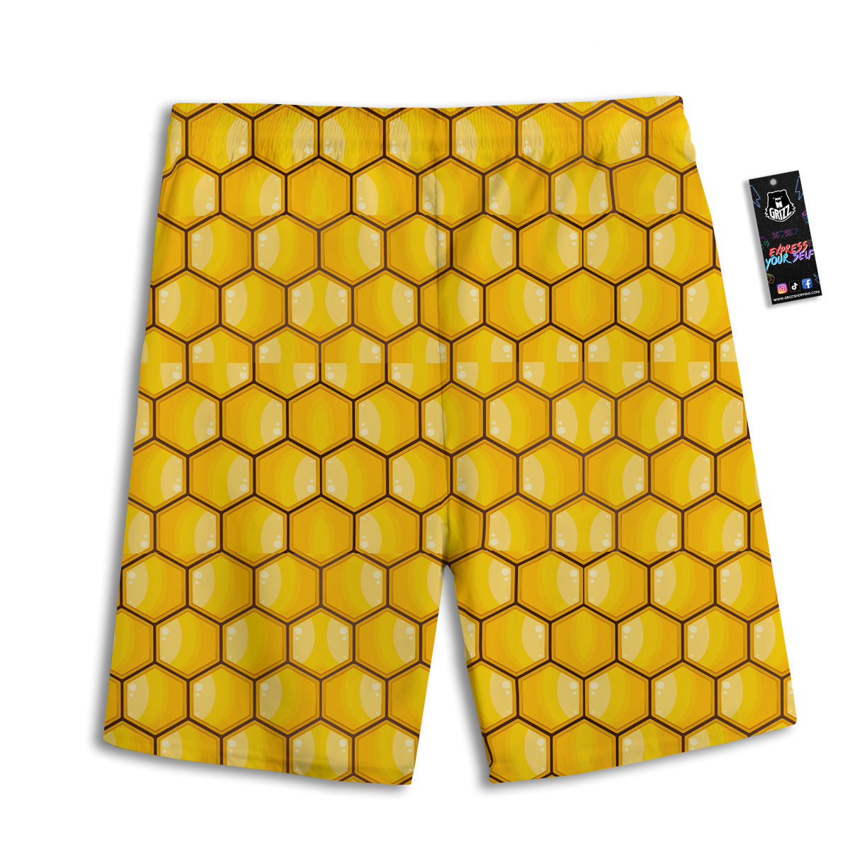 Yellow Honeycomb Print Pattern Men's Athletic Shorts