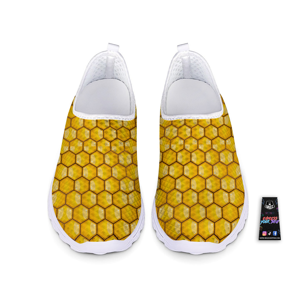 Yellow Honeycomb Print Pattern Nurse Shoes-grizzshop