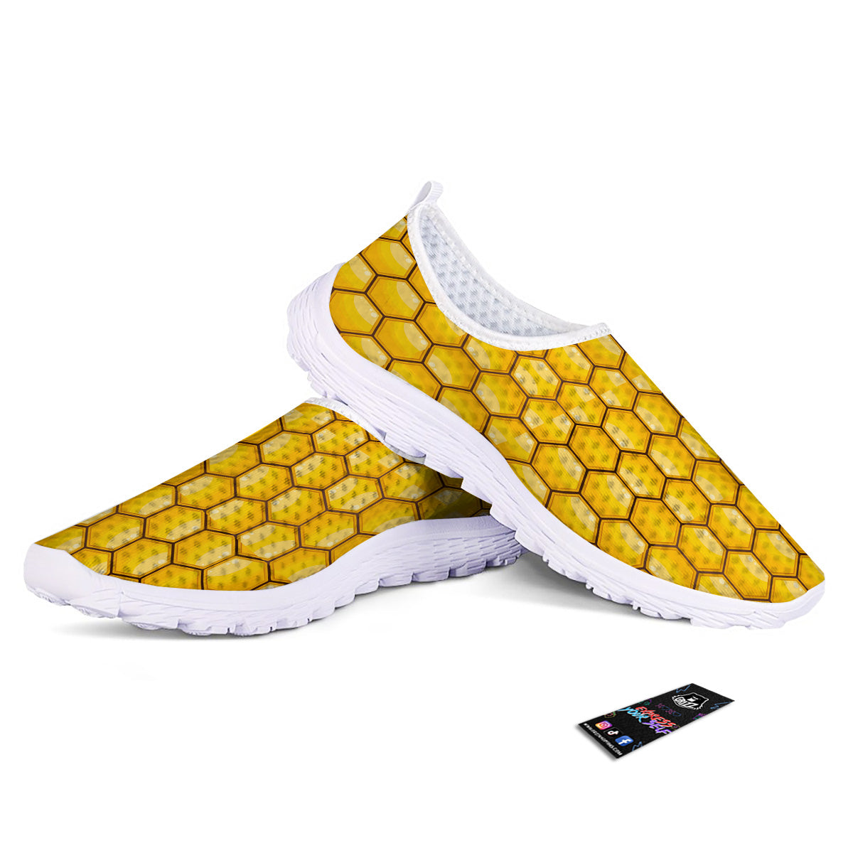 Yellow Honeycomb Print Pattern Nurse Shoes-grizzshop