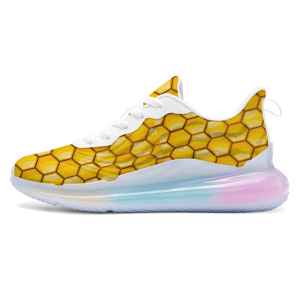 Yellow Honeycomb Print Pattern Running Sneakers-grizzshop