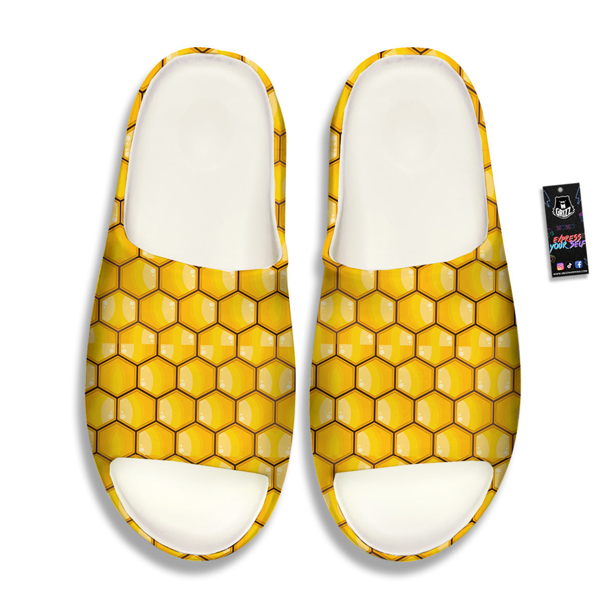 Yellow Honeycomb Print Pattern Sandals-grizzshop