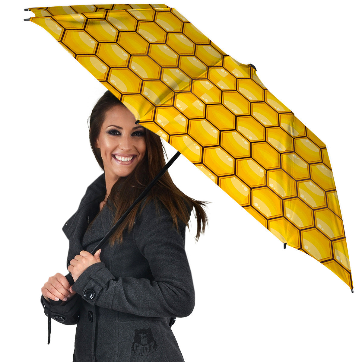 Yellow Honeycomb Print Pattern Umbrella-grizzshop