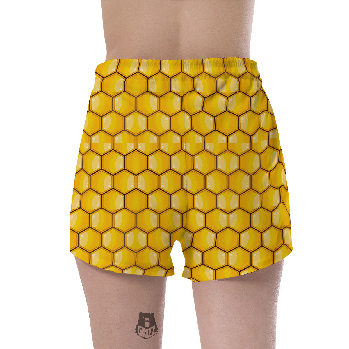 Yellow Honeycomb Print Pattern Women's Shorts-grizzshop