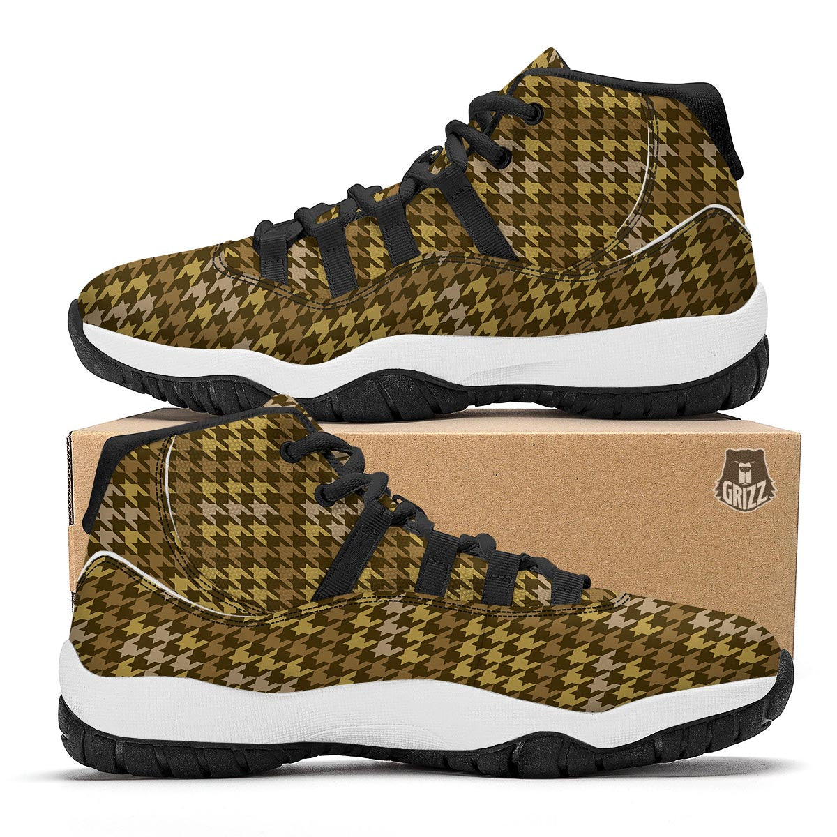 Yellow Houndstooth Black Bball Shoes-grizzshop