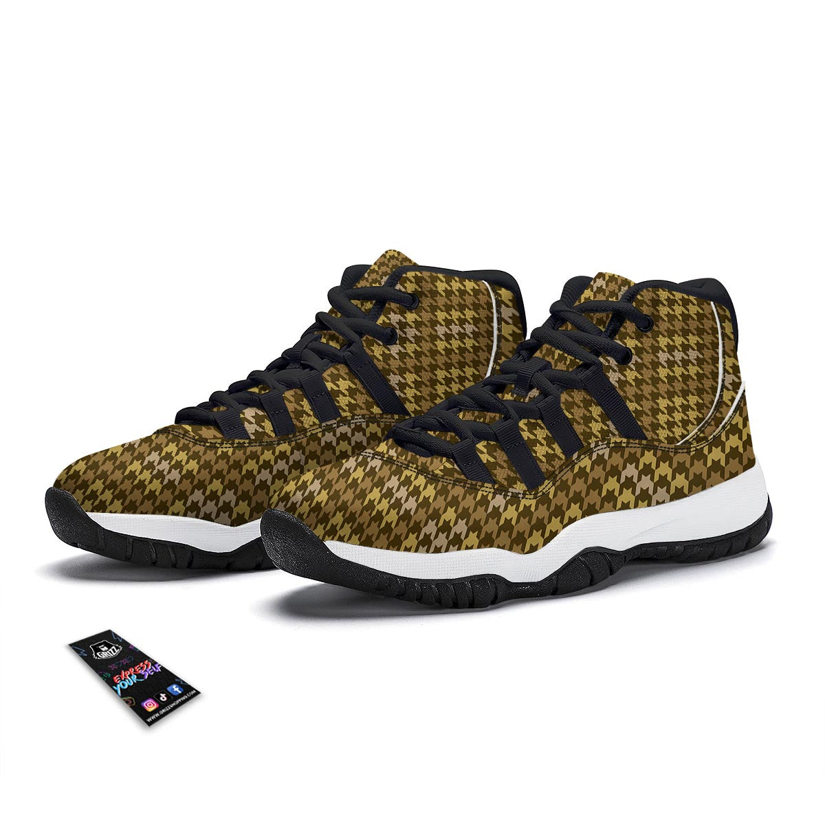 Yellow Houndstooth Black Bball Shoes-grizzshop