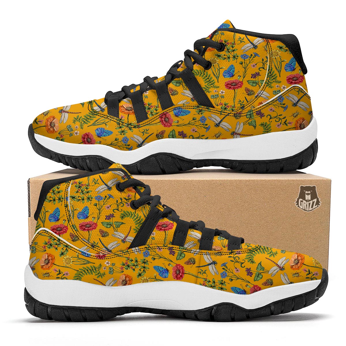 Yellow Insect Dragonfly Black Bball Shoes-grizzshop
