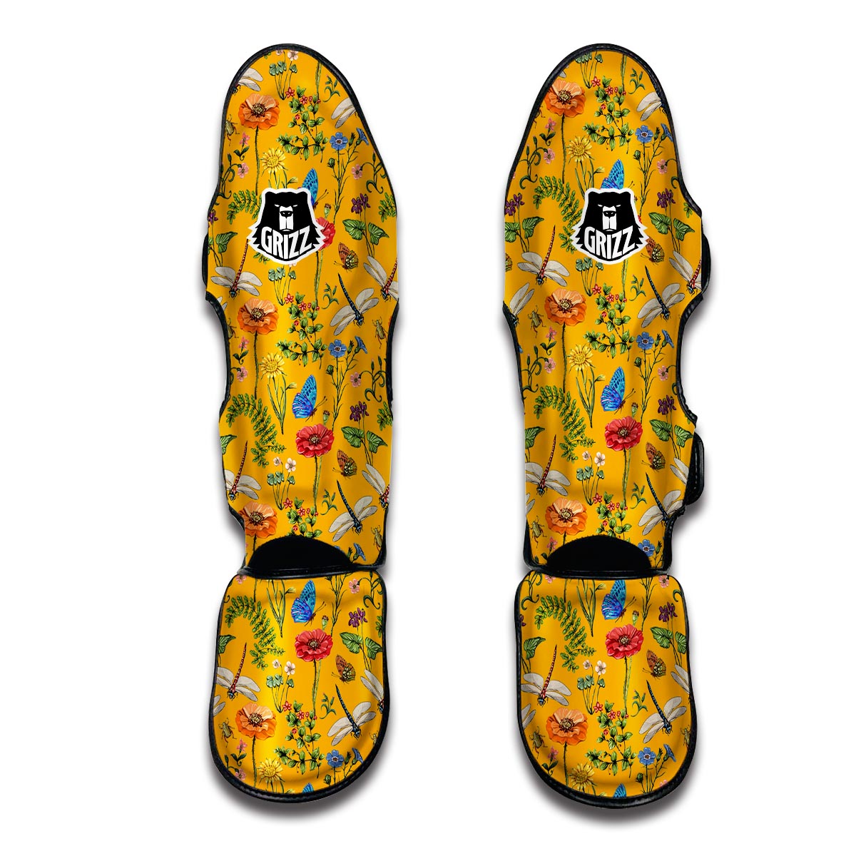 Yellow Insect Dragonfly Muay Thai Shin Guards-grizzshop