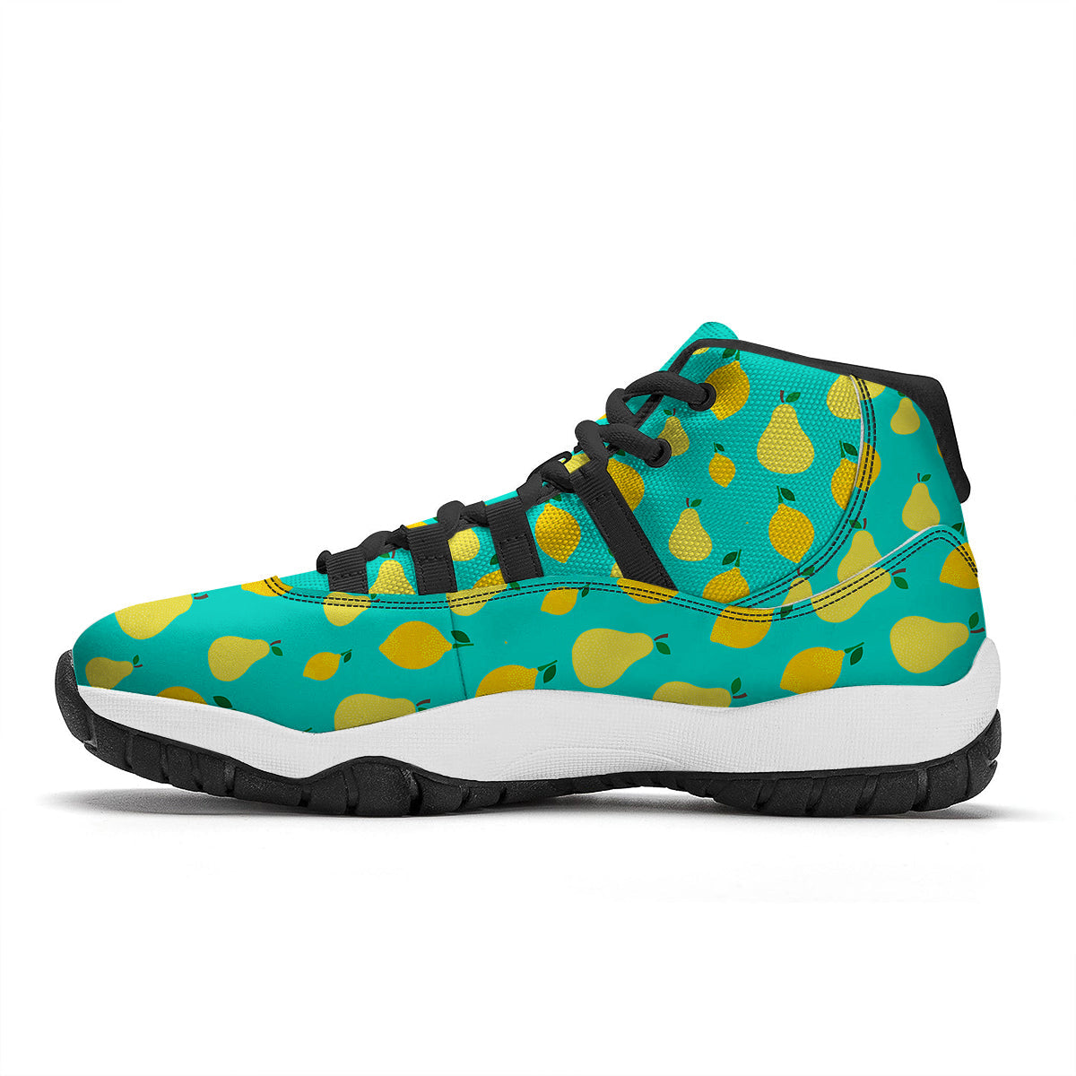Yellow Lemon And Pear Print Pattern Black Bball Shoes-grizzshop