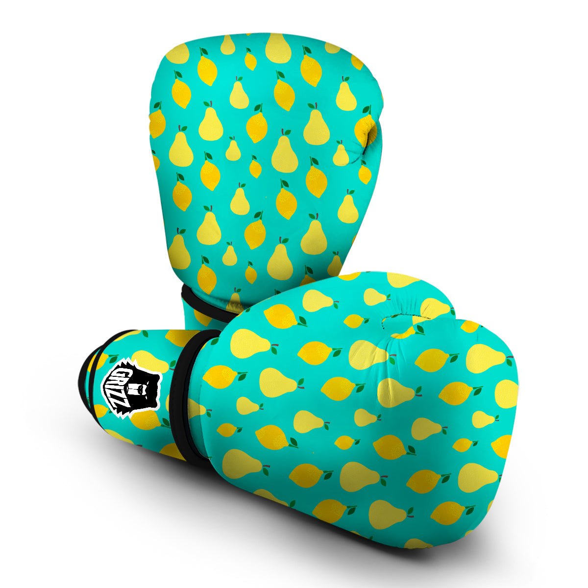 Yellow Lemon And Pear Print Pattern Boxing Gloves-grizzshop