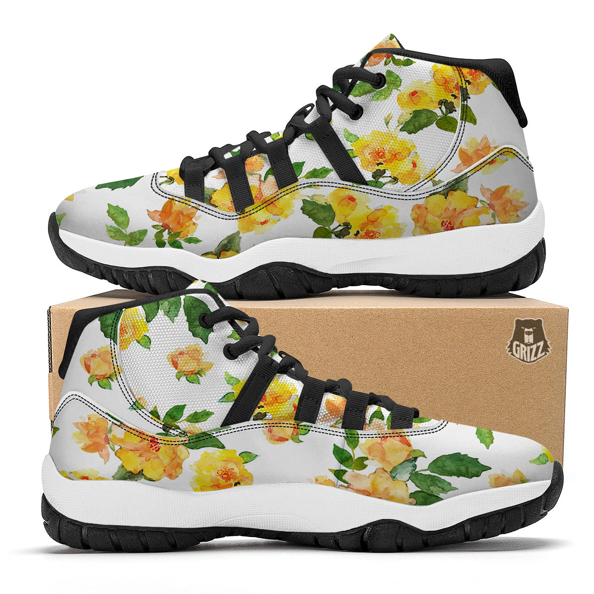 Yellow Lightning Spark Print Pattern Black Bball Shoes-grizzshop