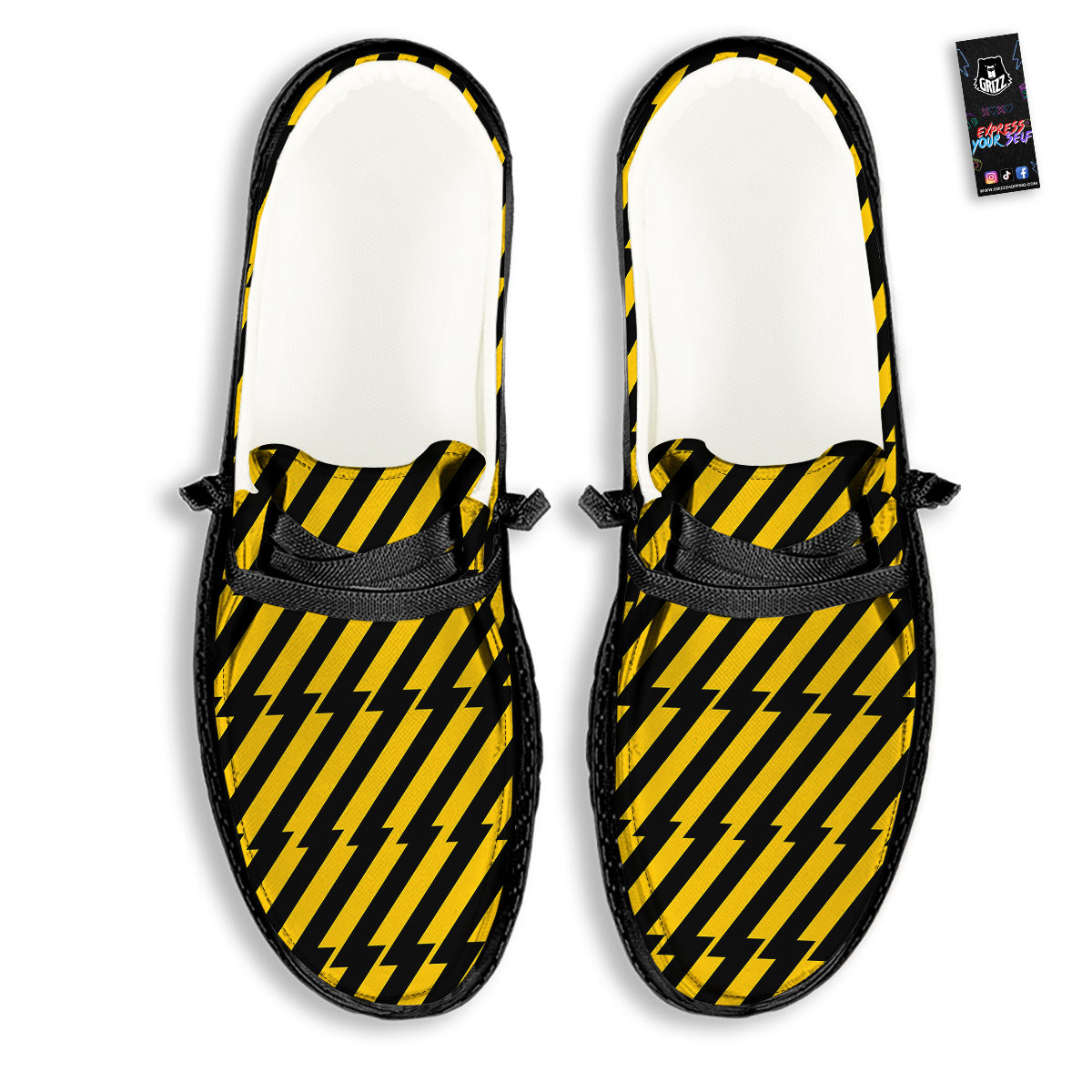 Yellow Lightning Spark Print Pattern Black Loafers-grizzshop