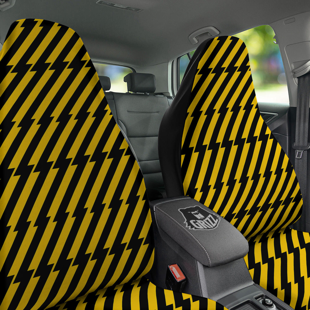 Yellow Lightning Spark Print Pattern Car Seat Covers-grizzshop