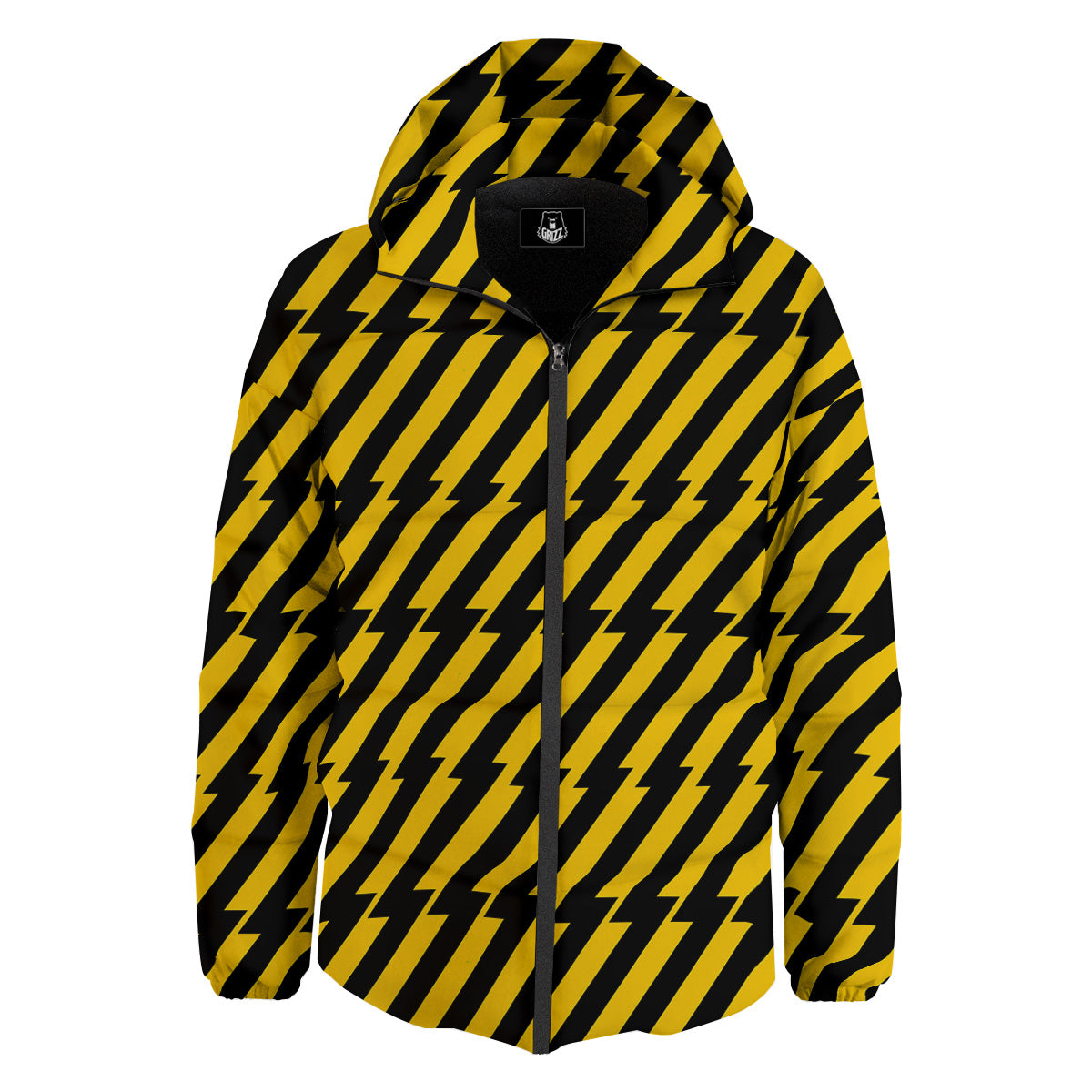 Yellow Lightning Spark Print Pattern Down Jacket-grizzshop