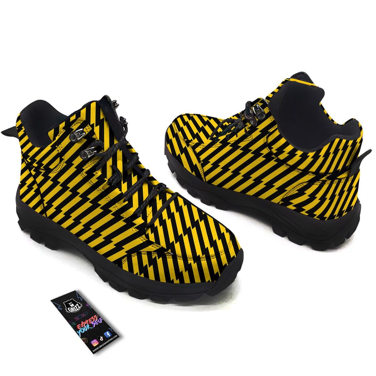 Yellow Lightning Spark Print Pattern Hiking Shoes-grizzshop