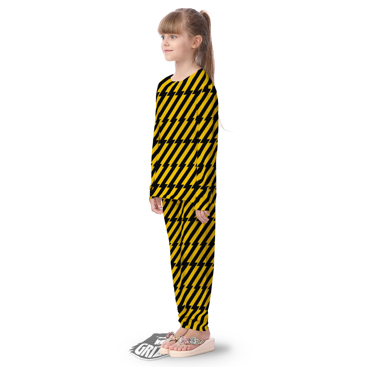 Yellow Lightning Spark Print Pattern Kid's Pajamas-grizzshop