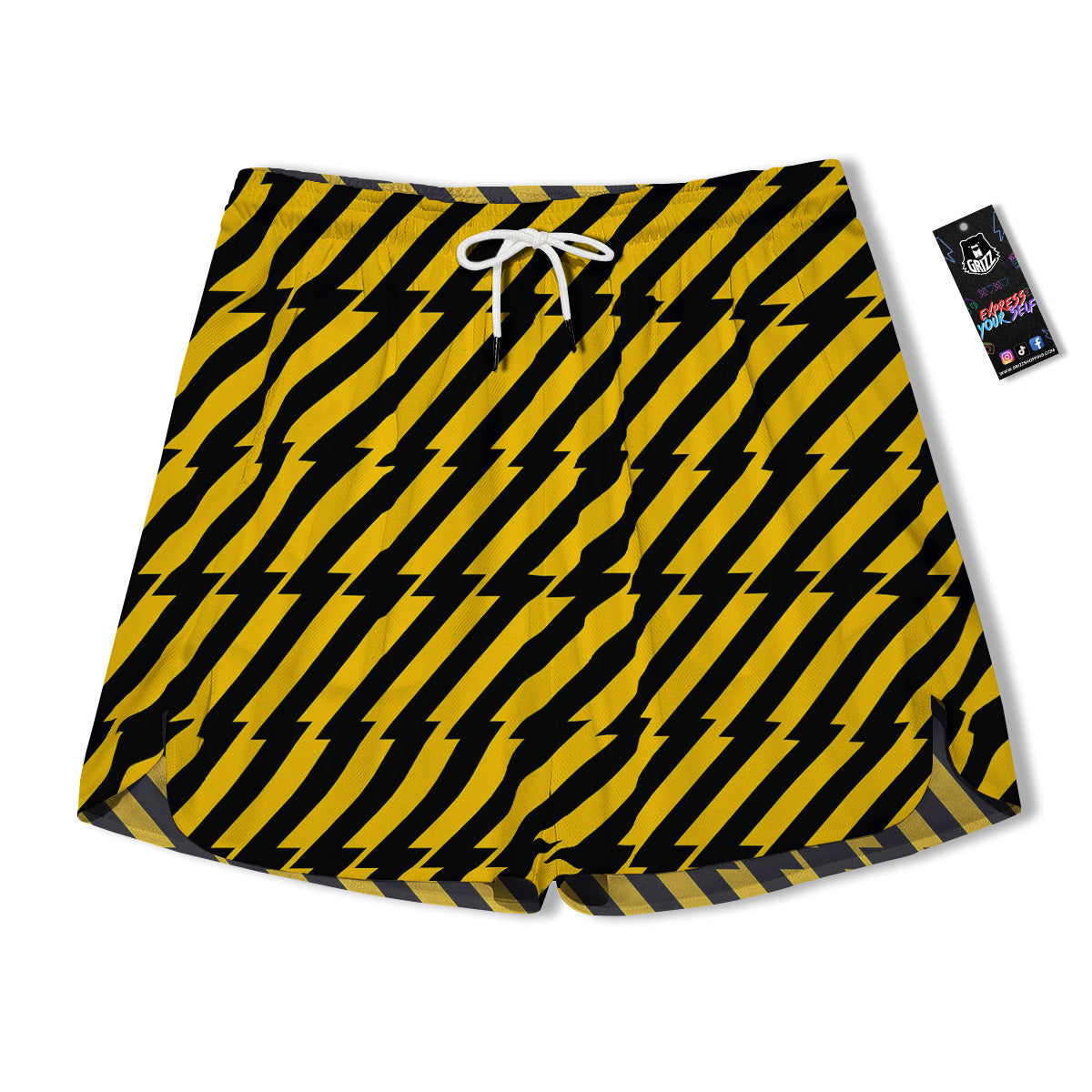 Yellow Lightning Spark Print Pattern Men's Running Shorts-grizzshop