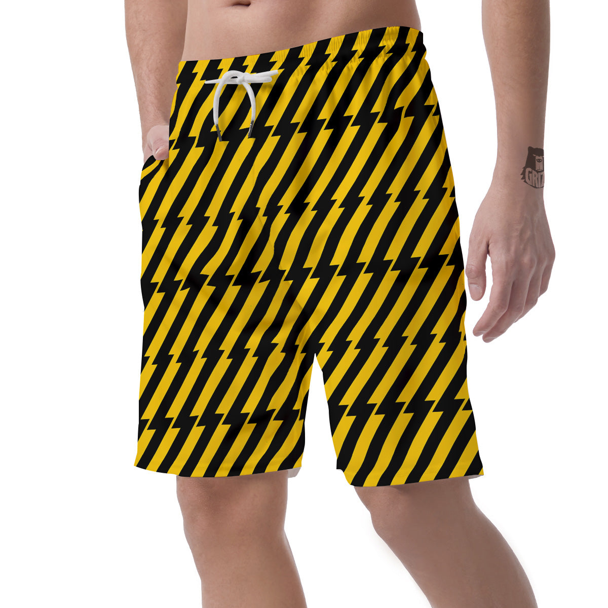 Yellow Lightning Spark Print Pattern Men's Shorts-grizzshop