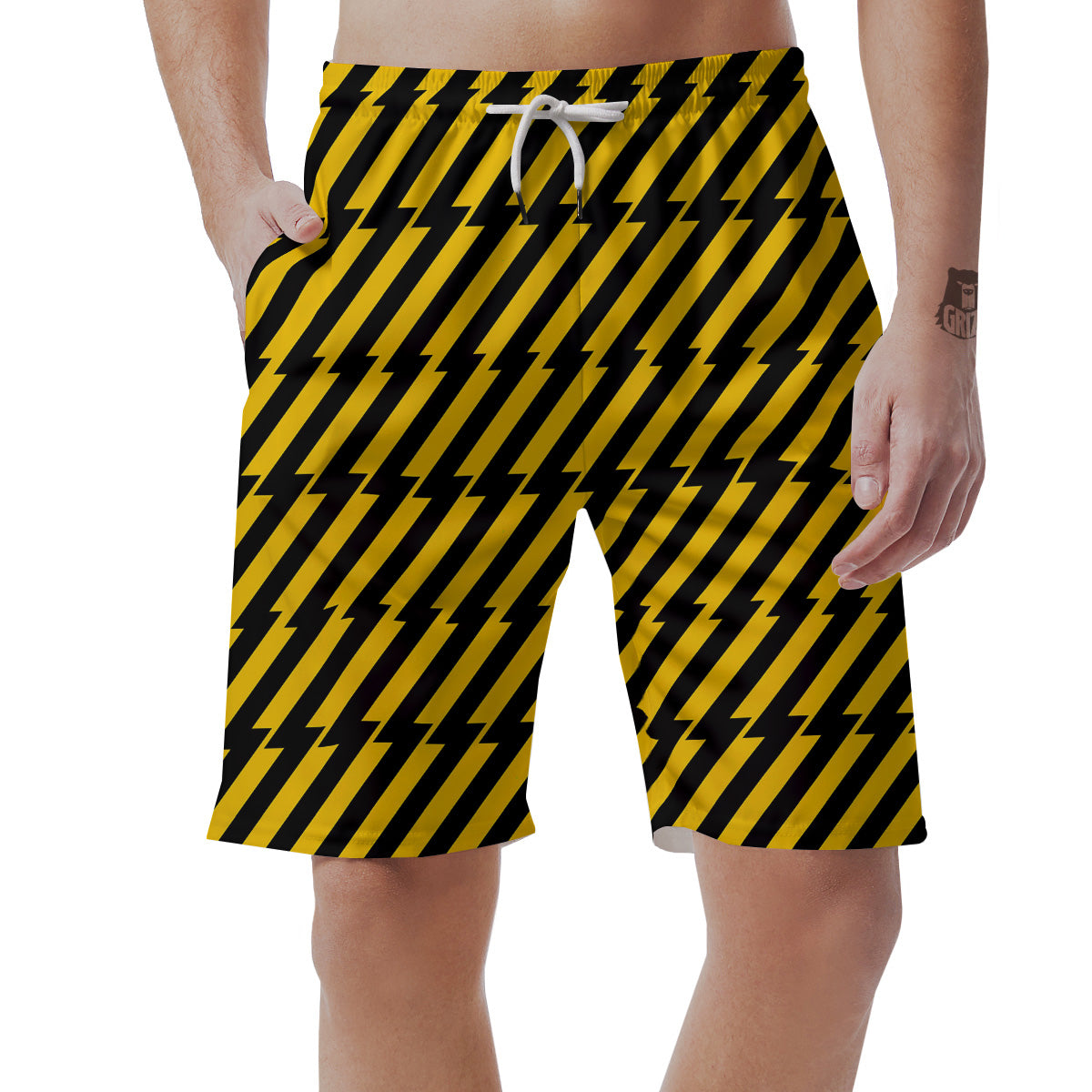 Yellow Lightning Spark Print Pattern Men's Shorts-grizzshop