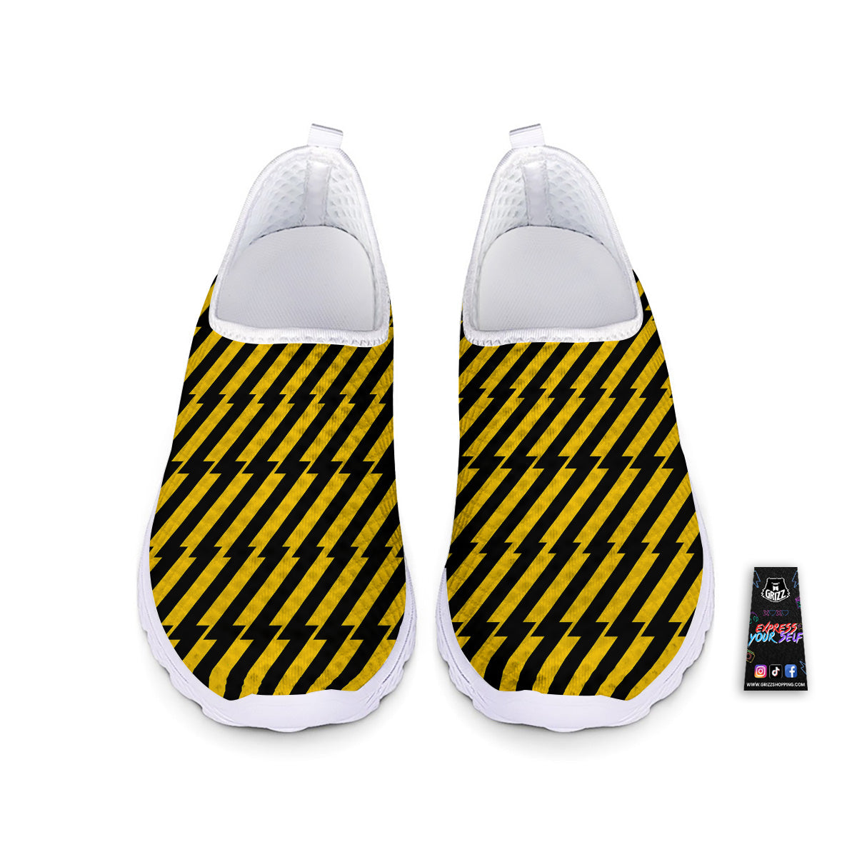 Yellow Lightning Spark Print Pattern Nurse Shoes-grizzshop