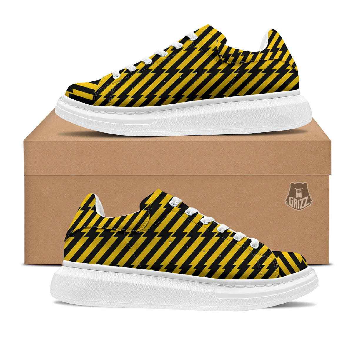 Yellow Lightning Spark Print Pattern Platform Shoes-grizzshop