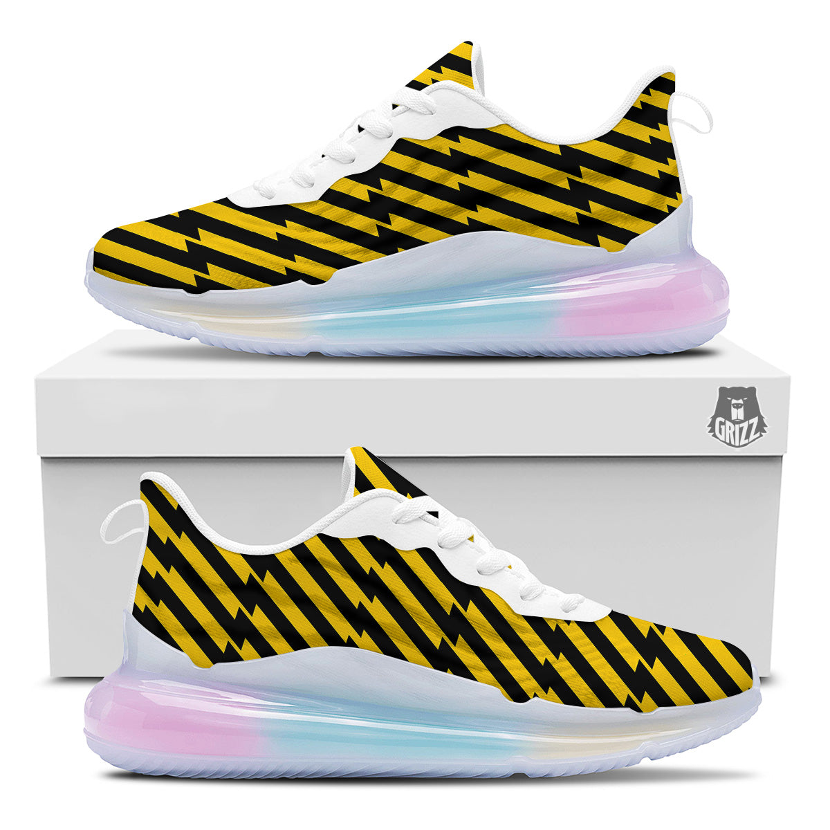 Yellow Lightning Spark Print Pattern Running Sneakers-grizzshop
