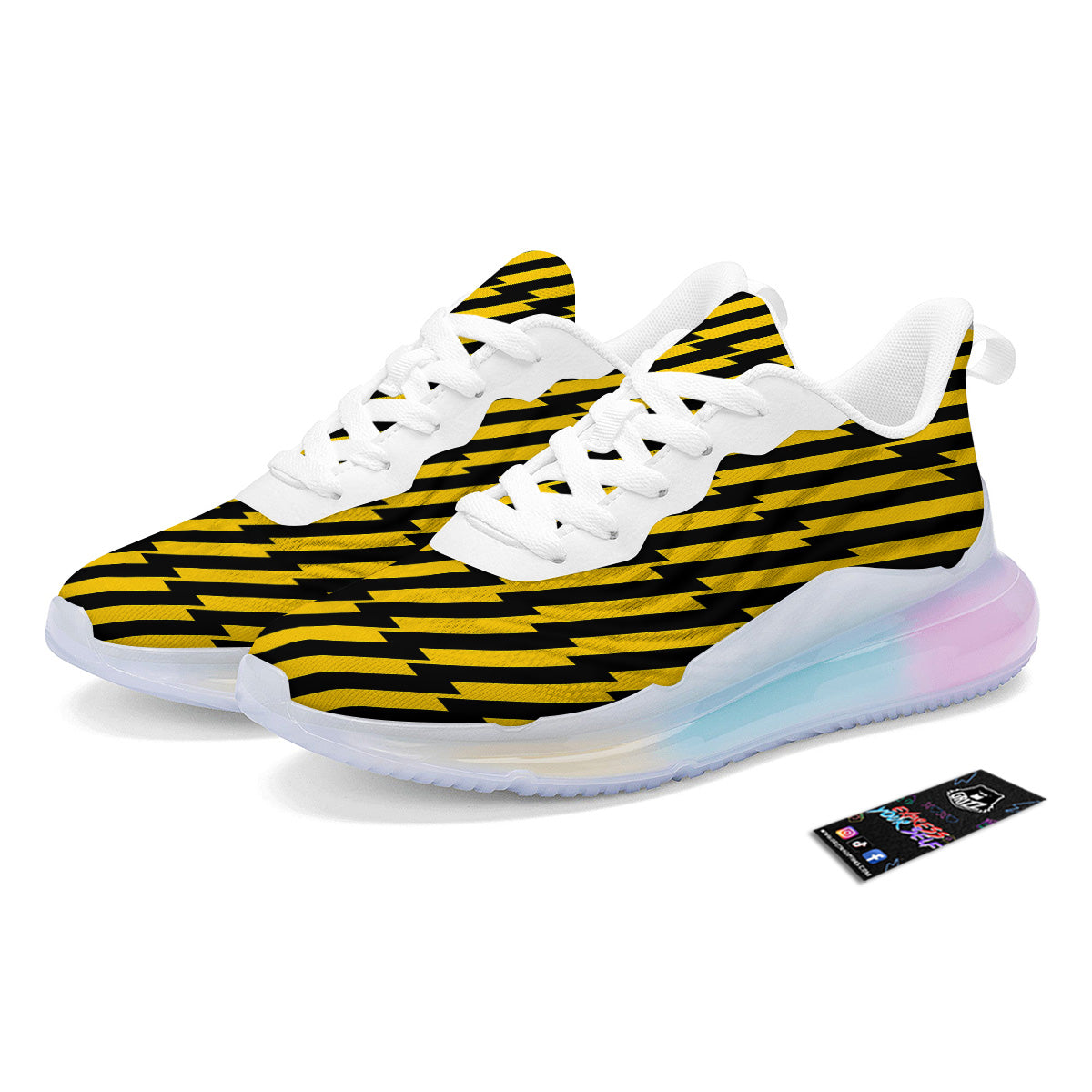 Yellow Lightning Spark Print Pattern Running Sneakers-grizzshop