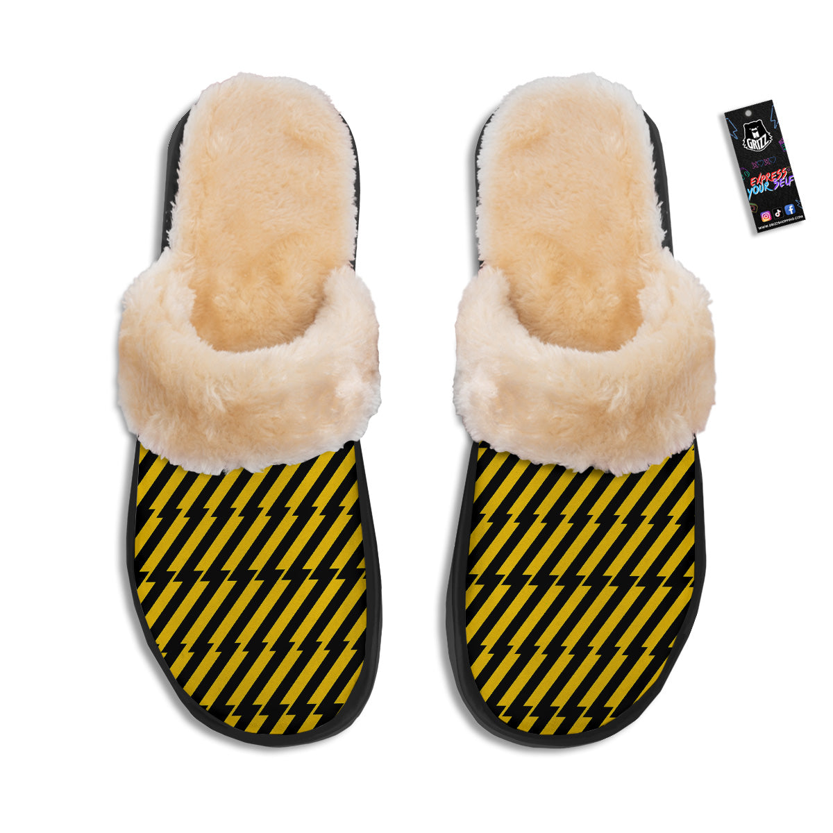 Yellow Lightning Spark Print Pattern Slippers-grizzshop