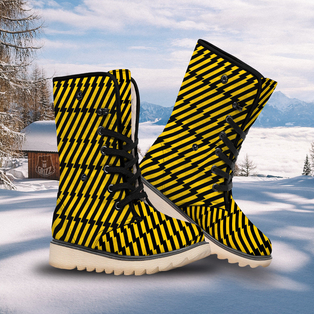 Yellow Lightning Spark Print Pattern Snow Boots-grizzshop