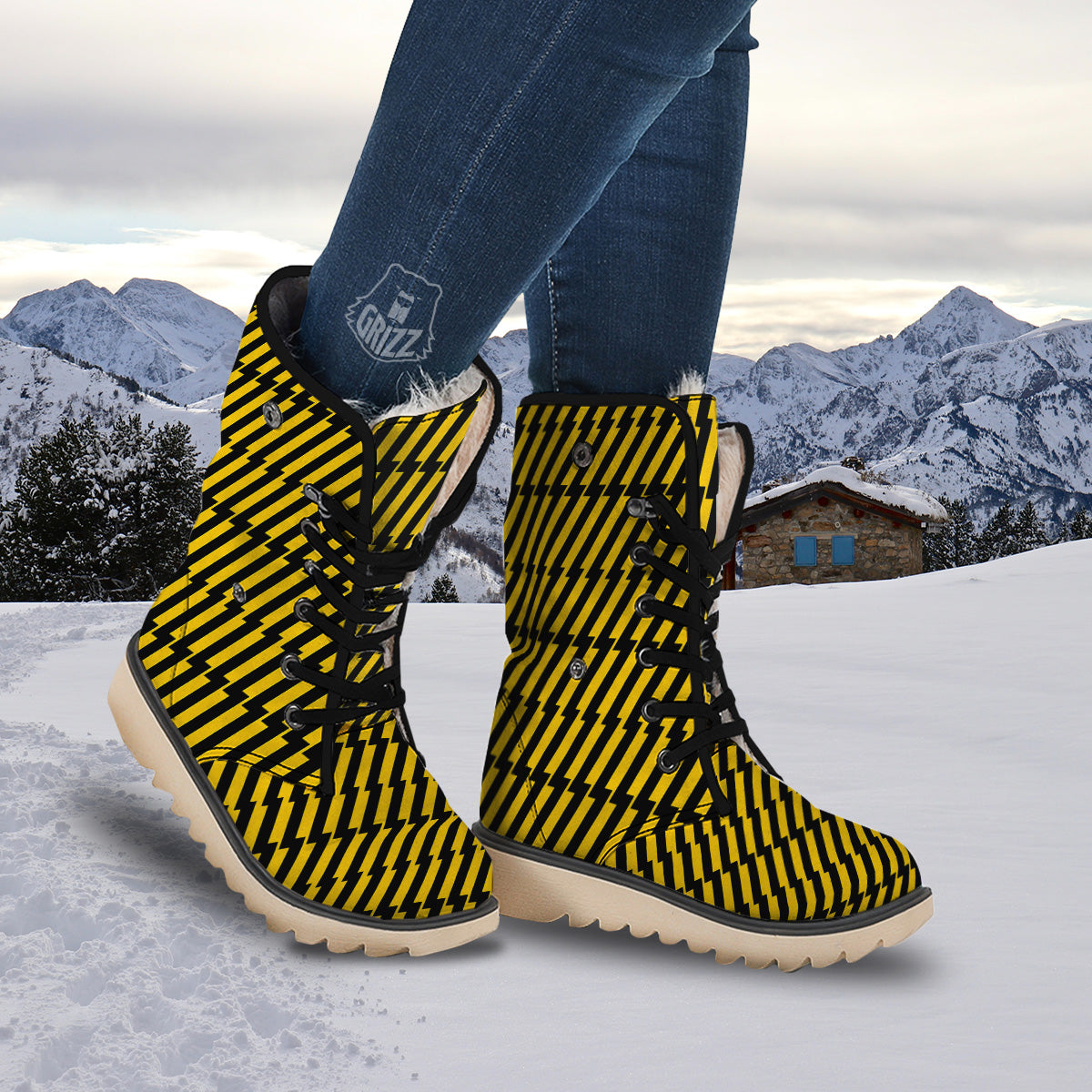 Yellow Lightning Spark Print Pattern Snow Boots-grizzshop