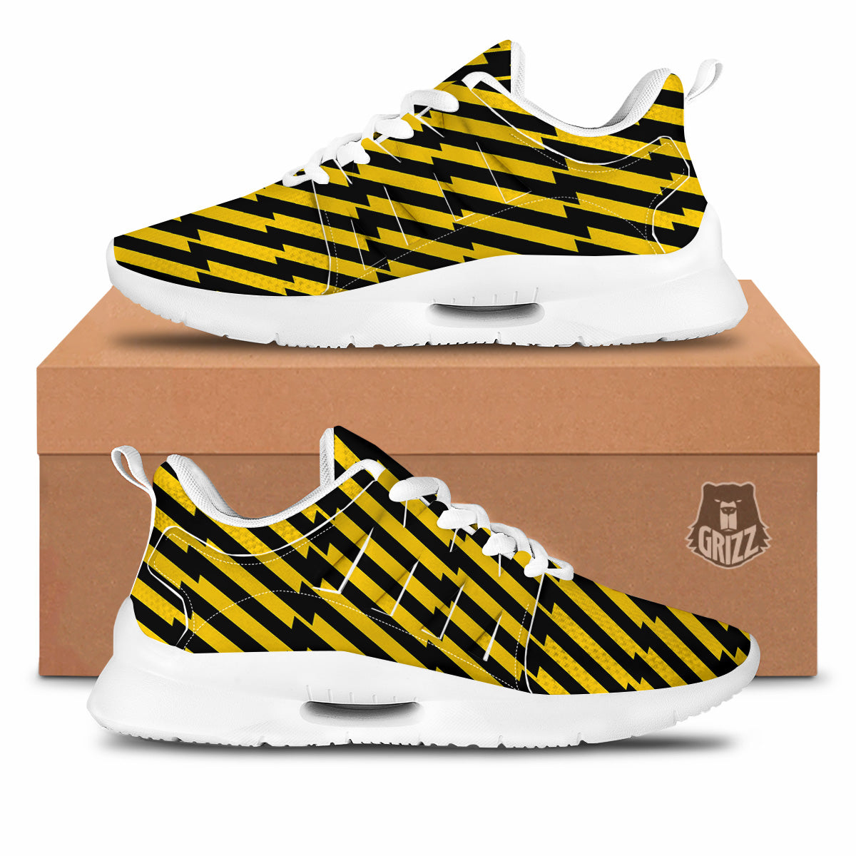 Yellow Lightning Spark Print Pattern Tennis Shoes-grizzshop