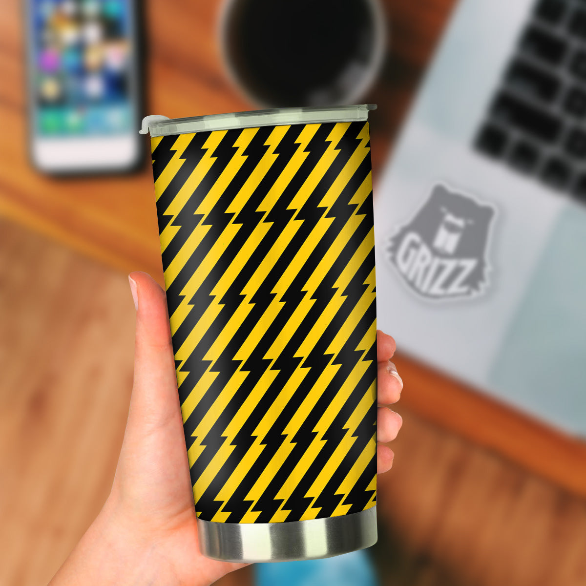 Yellow Lightning Spark Print Pattern Tumbler-grizzshop