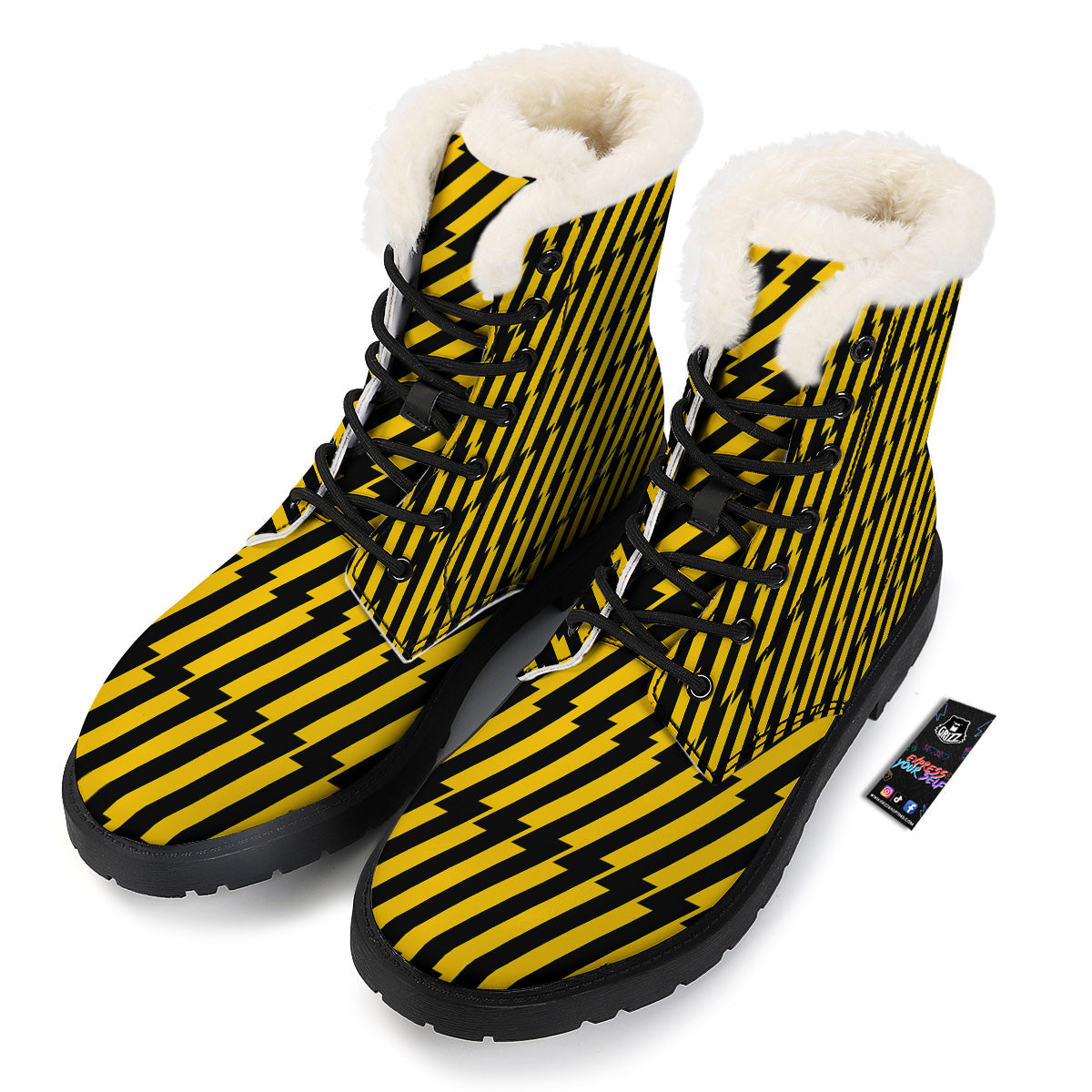 Yellow Lightning Spark Print Pattern Winter Boots-grizzshop
