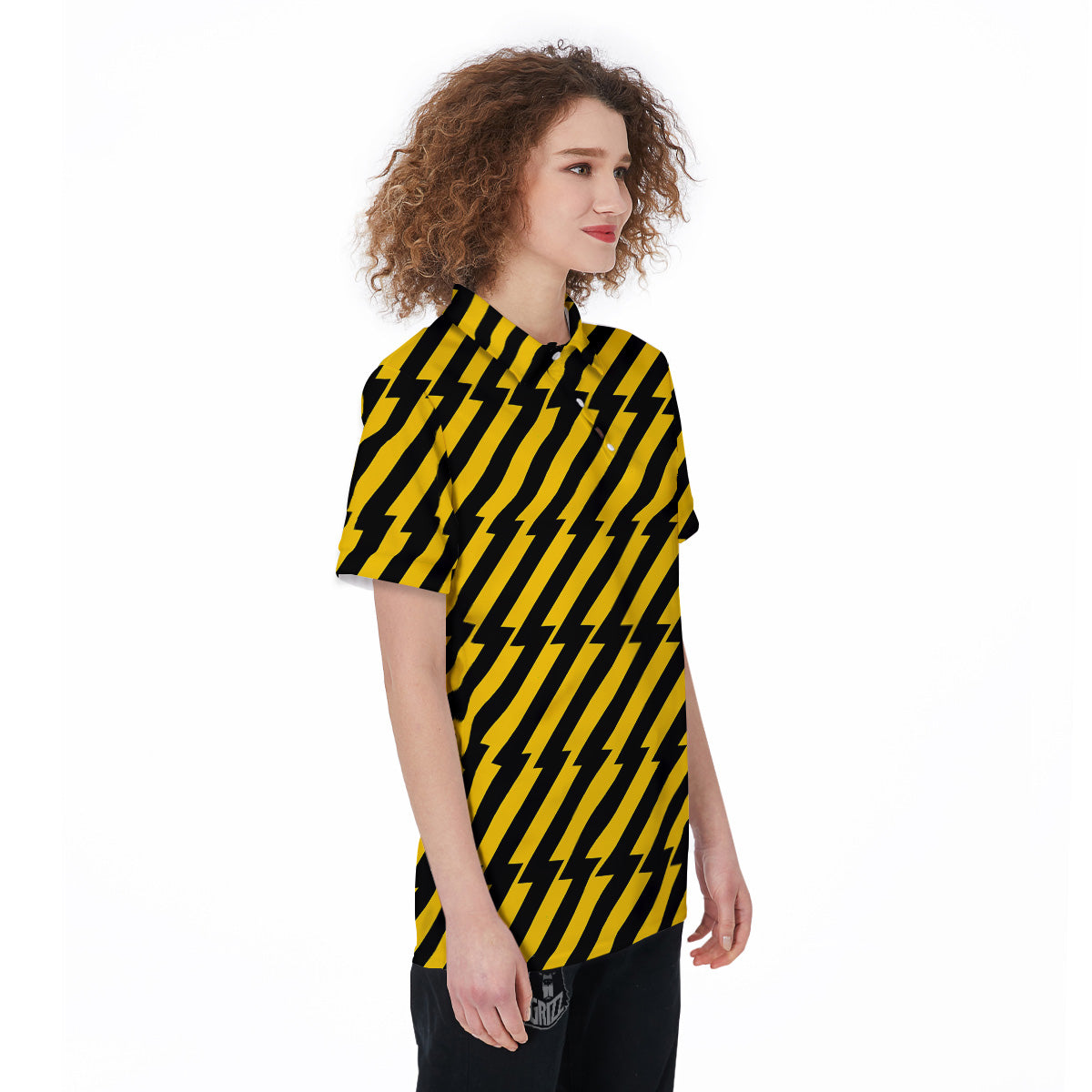 Yellow Lightning Spark Print Pattern Women's Golf Shirts-grizzshop