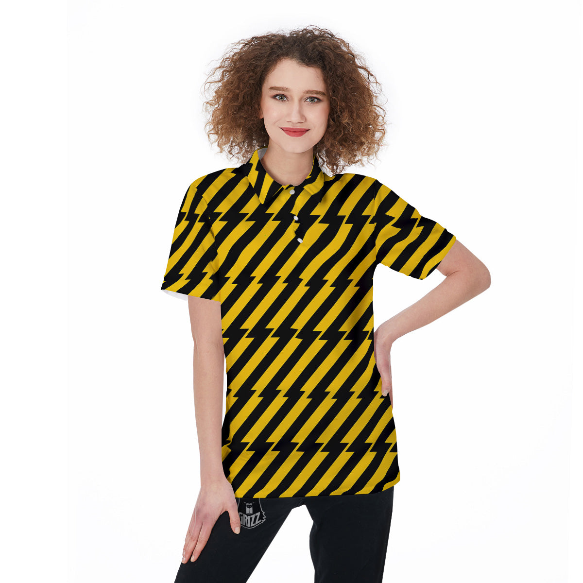 Yellow Lightning Spark Print Pattern Women's Golf Shirts-grizzshop