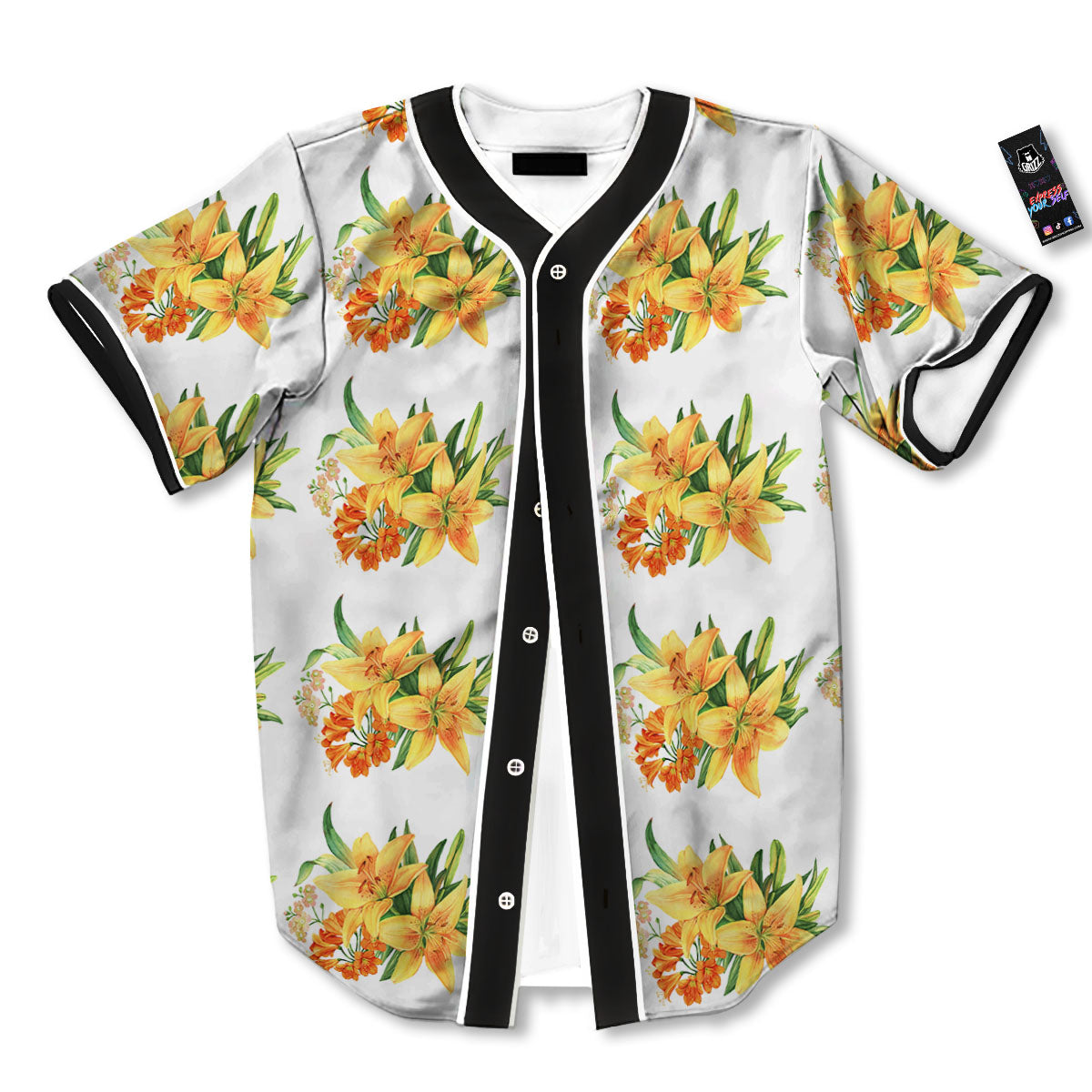 Yellow Lily Watercolor Print Pattern Baseball Jersey-grizzshop