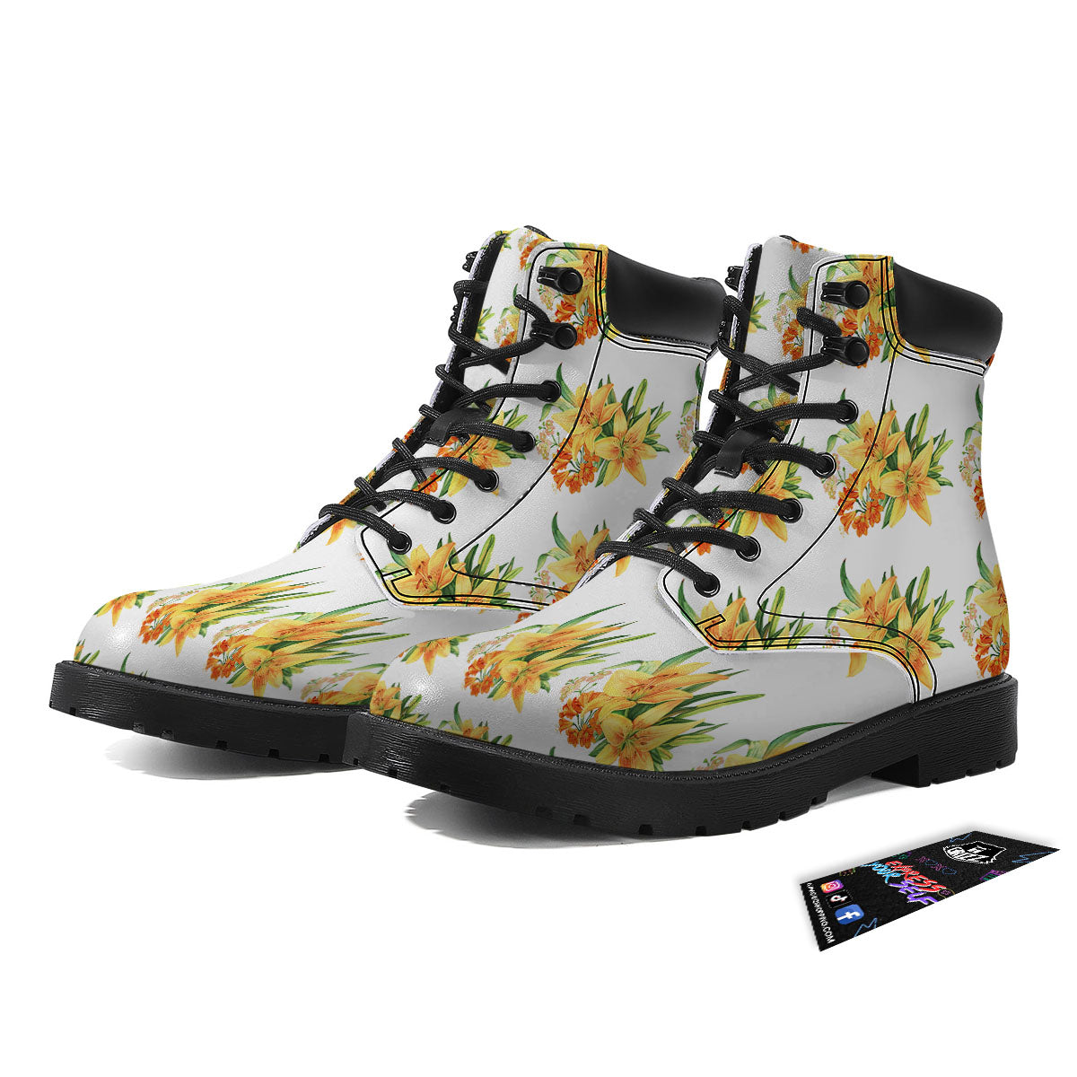 Yellow Lily Watercolor Print Pattern Boots-grizzshop