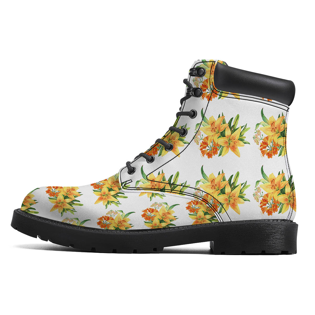Yellow Lily Watercolor Print Pattern Boots-grizzshop