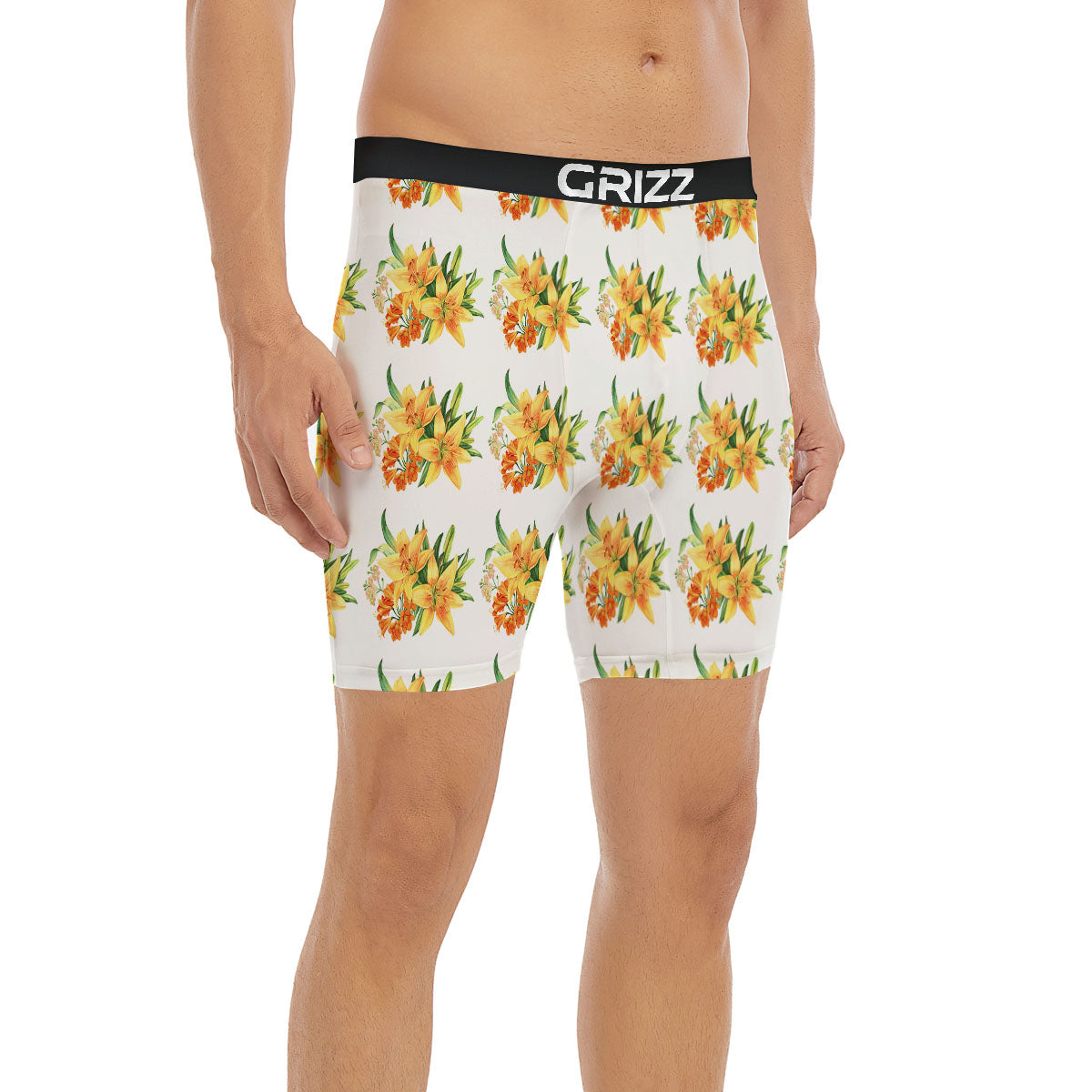 Yellow Lily Watercolor Print Pattern Boxer Briefs-grizzshop