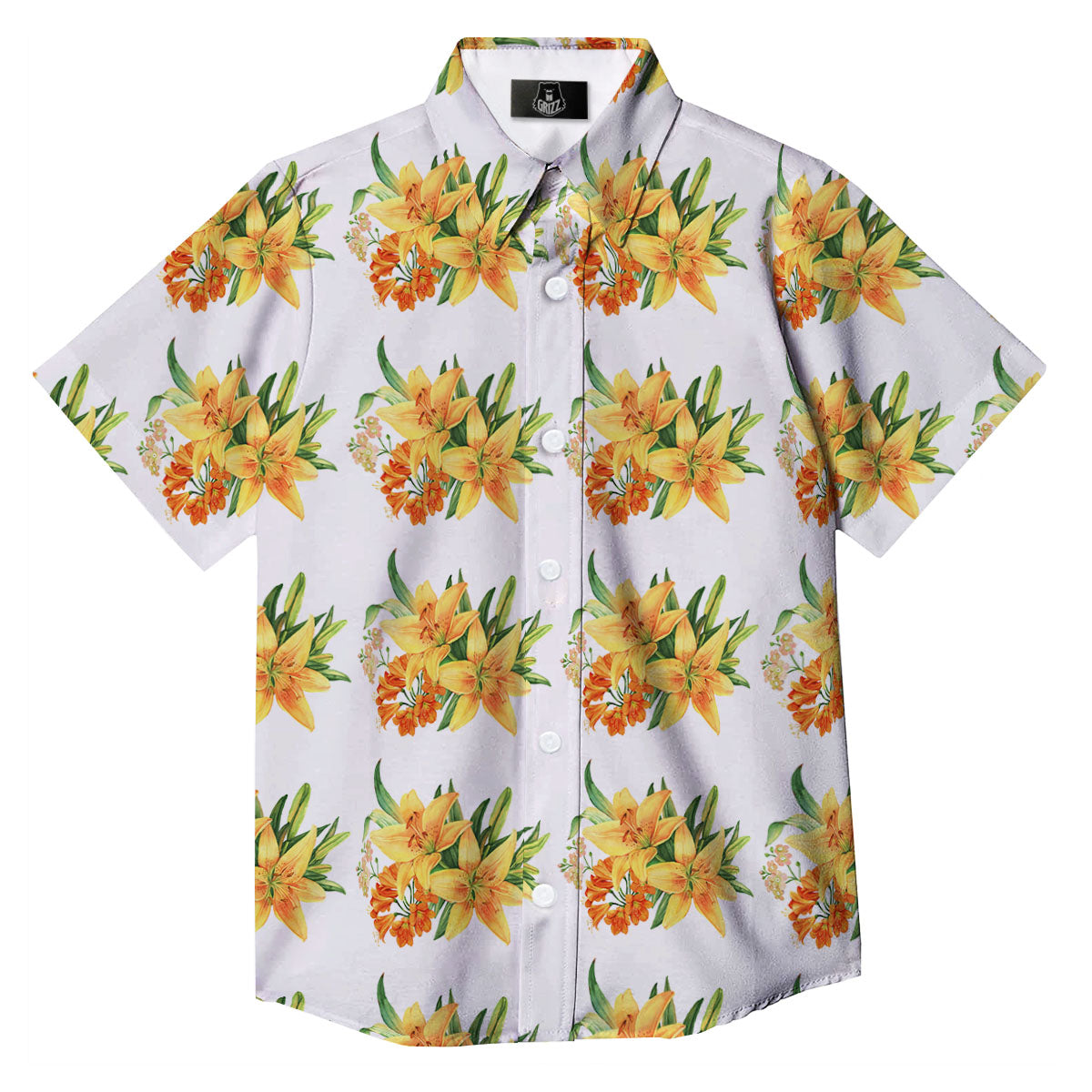 Yellow Lily Watercolor Print Pattern Button Up Shirt-grizzshop