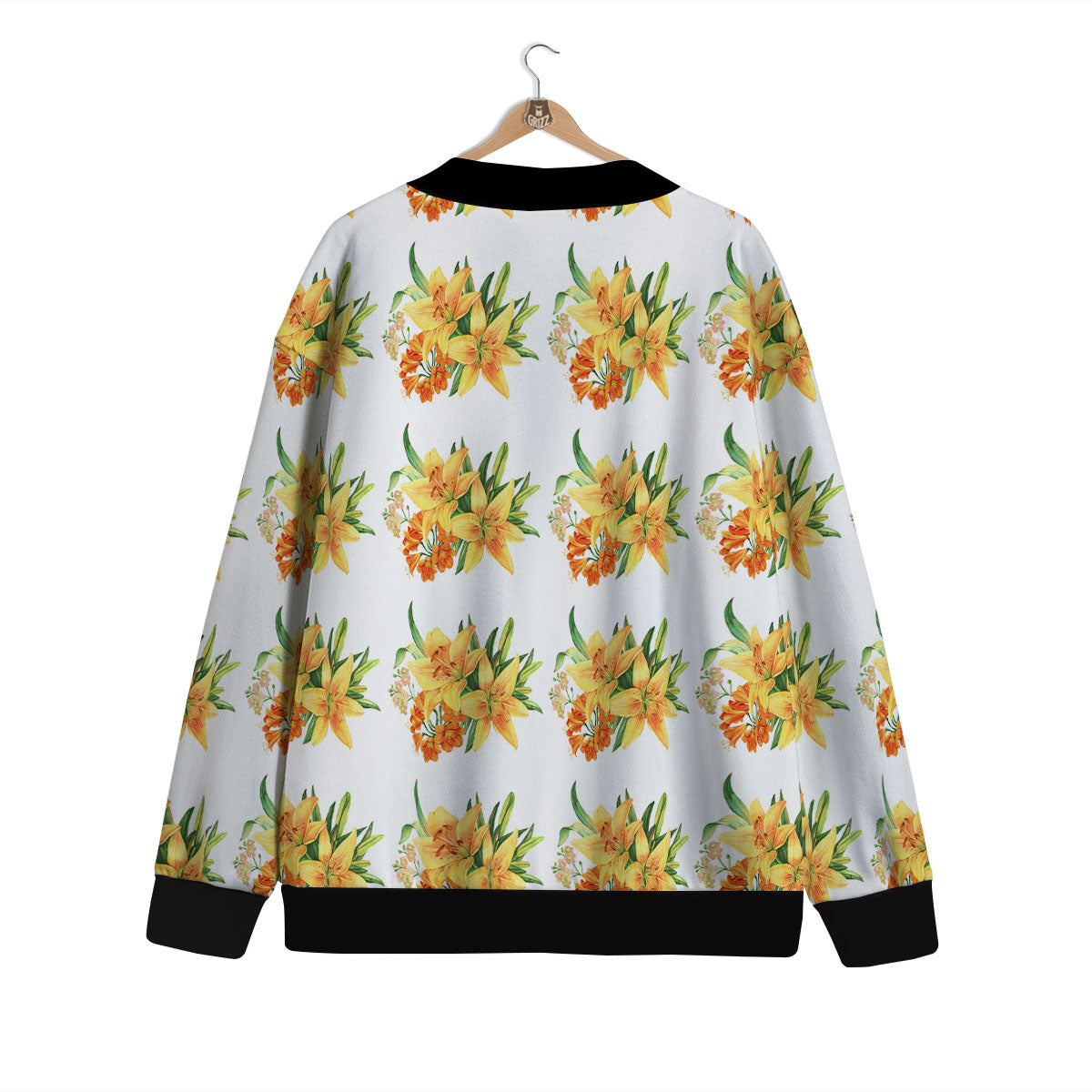 Yellow Lily Watercolor Print Pattern Cardigan-grizzshop